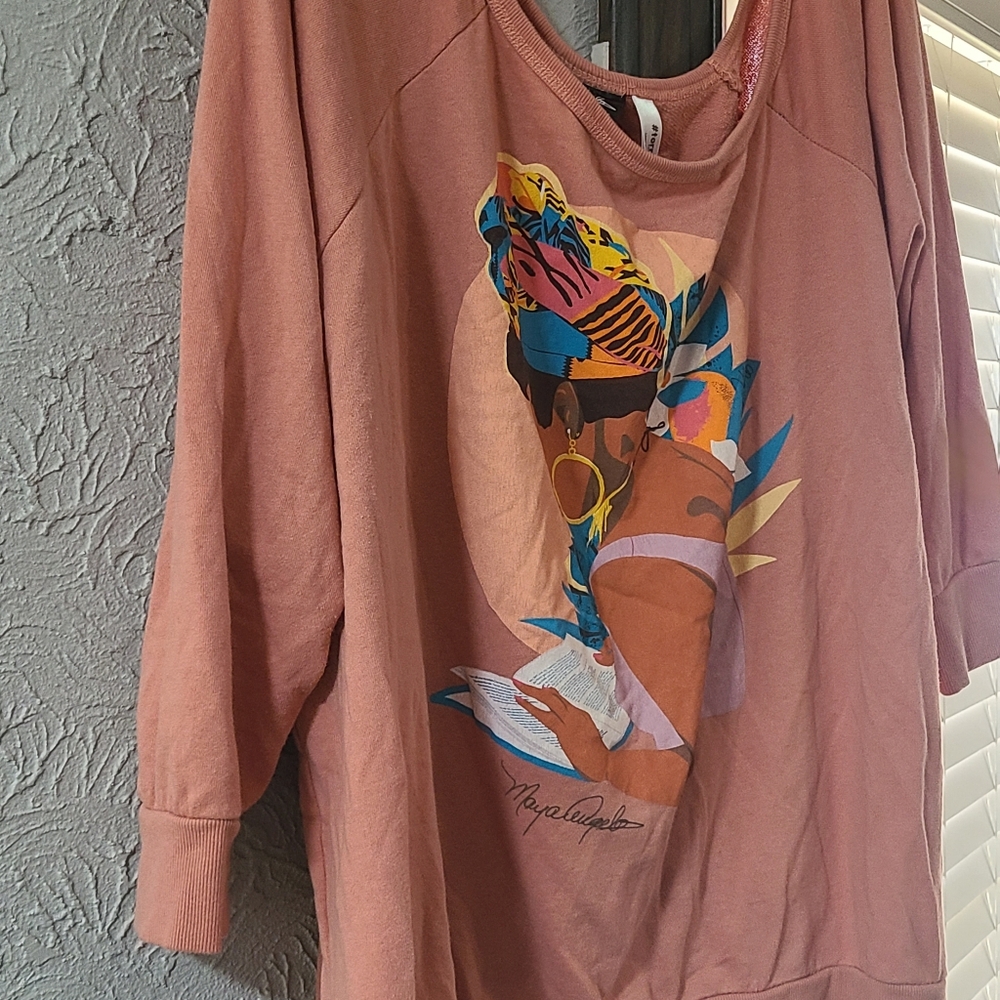 #TorridStrong Off-Shoulder Sweatshirt - French Terry Maya Angelou Rose Pink - Picture 16 of 16